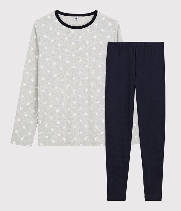 Pijama con estampado de estrellas de ni&ntilde;o de algod&oacute;n gris/blanco