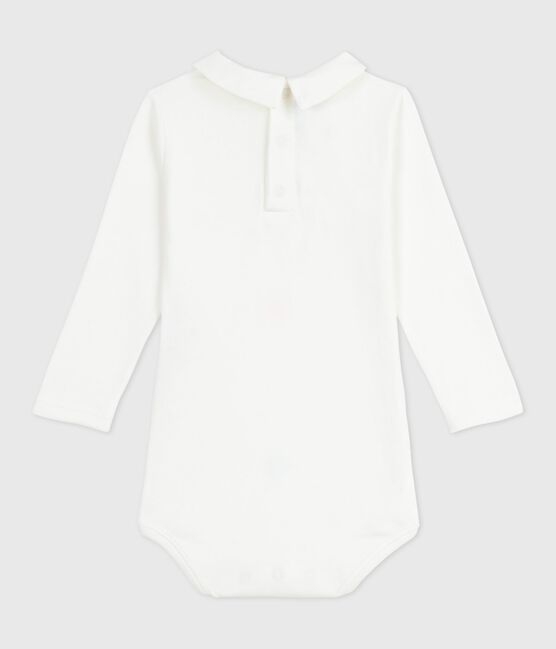 Body de algodón liso con cuello bordado para bebé blanco MARSHMALLOW