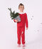 Pijama infantil liso de pana con collar&iacute;n rojo