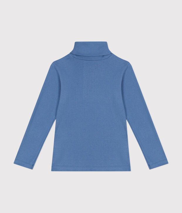 Camiseta de cuello alto de algod&oacute;n para ni&ntilde;o/a azul