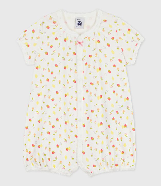 Mono corto de algod&oacute;n con estampado de frutas para beb&eacute; blanco/rosa