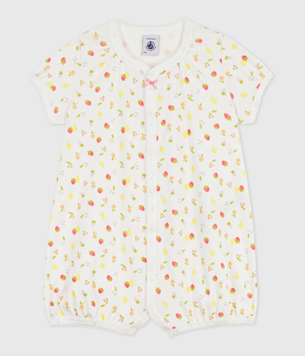 Mono corto de algod&oacute;n con estampado de frutas para beb&eacute; blanco/rosa