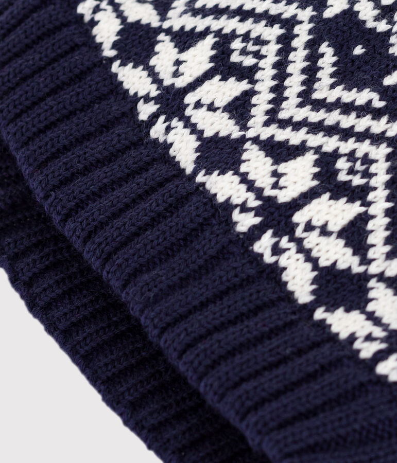 Gorro infantil jacquard de lana azul/blanco