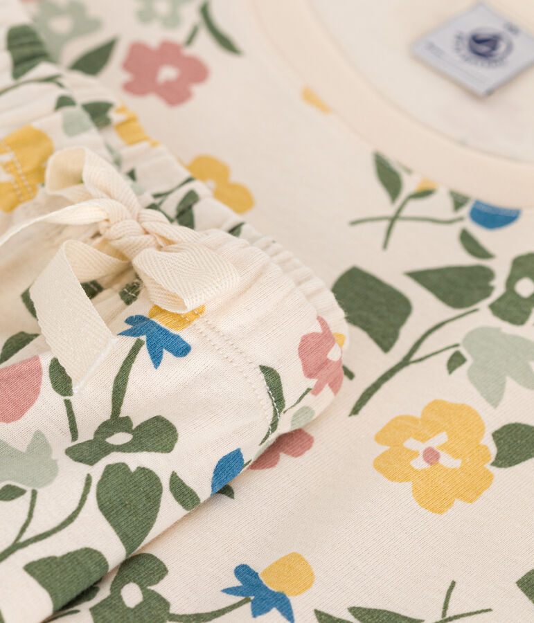 Pijama con pantal&oacute;n corto y camiseta de algod&oacute;n con motivo floral para mujer crudo/multicolor