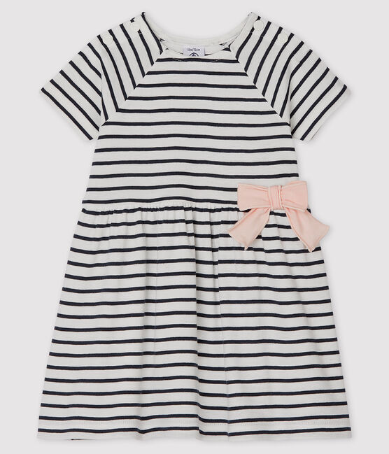 Vestido de manga corta a rayas para bebé niña blanco MARSHMALLOW/azul SMOKING