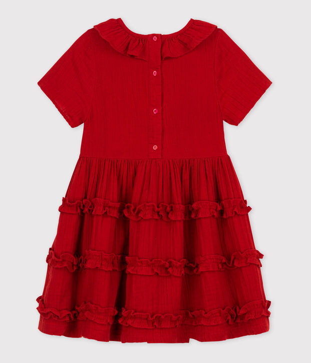 Vestido de manga corta de gasa de algod&oacute;n de ni&ntilde;a rojo