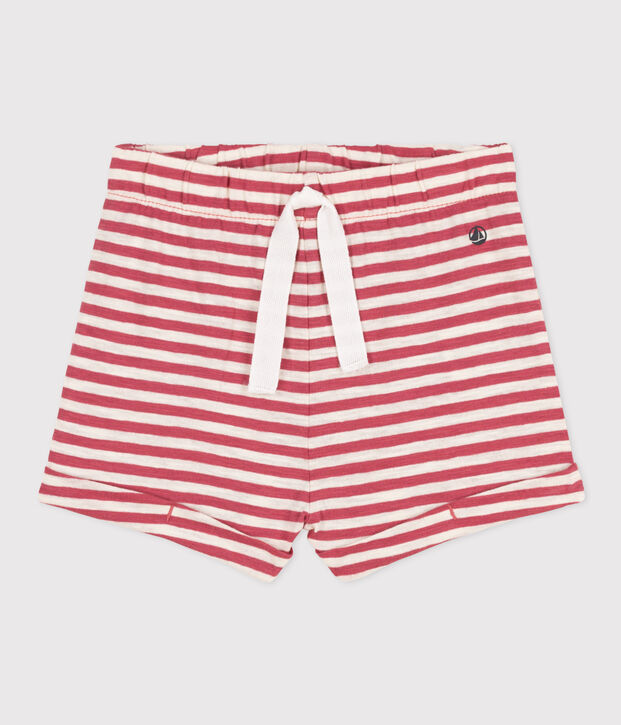 Shorts de punto flameado a rayas para beb&eacute; rosa/crudo