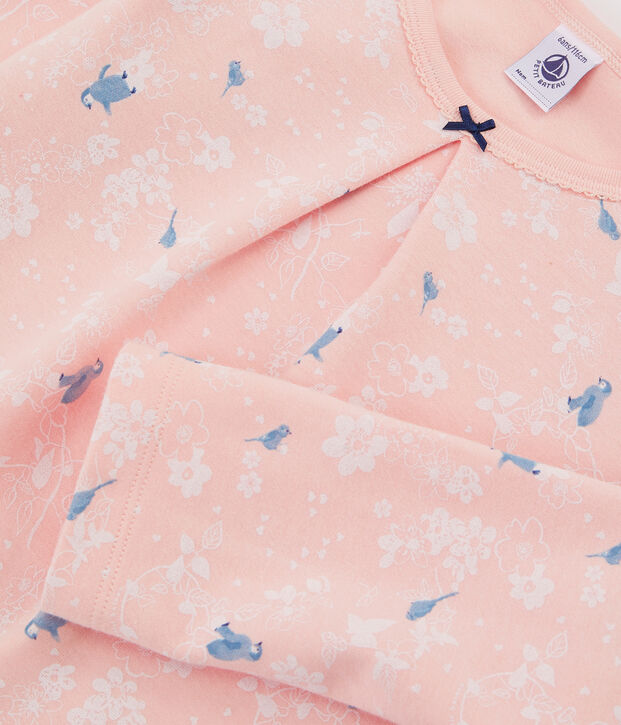 Pijama rosa con estampado de ping&uuml;inos para ni&ntilde;a y de punto de doble cara. rosa/multicolor