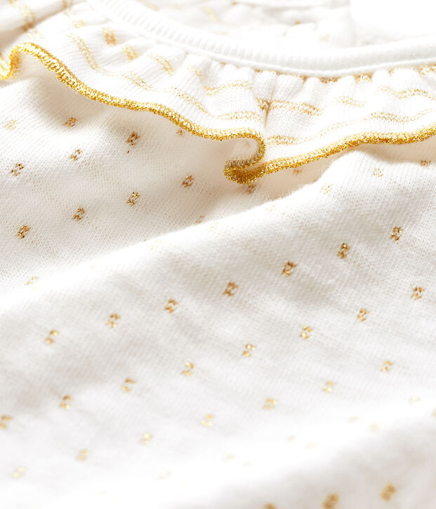 Blusa de manga larga en tela t&uacute;bica con jacquard para beb&eacute; ni&ntilde;a blanco/amarillo