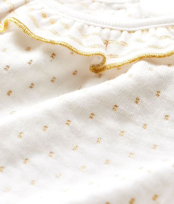 Blusa de manga larga en tela túbica con jacquard para bebé niña blanco MARSHMALLOW/amarillo OR