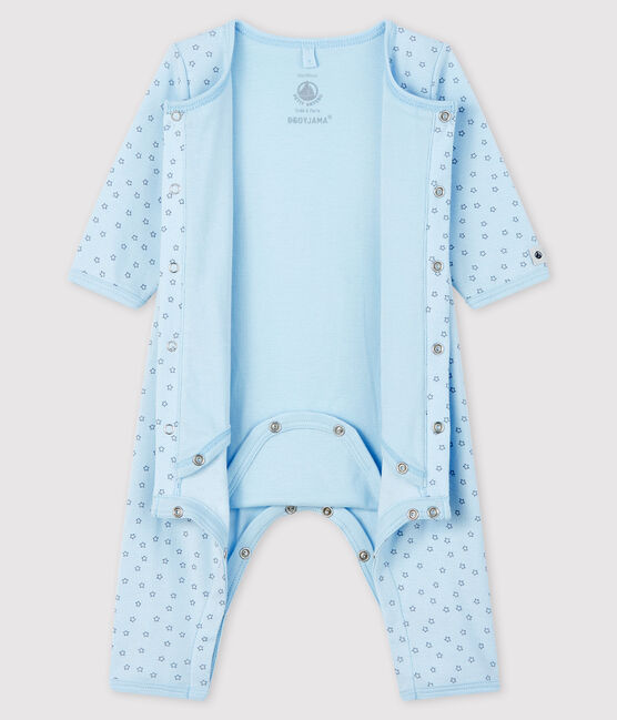 Bodi pijama sin pies con estrellas de bebé niño de algodón orgánico azul FRAICHEUR/gris CONCRETE