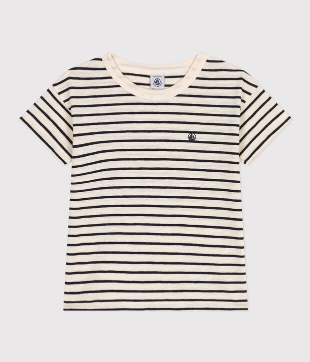 Camiseta a rayas de jersey flameado para ni&ntilde;o crudo/azul