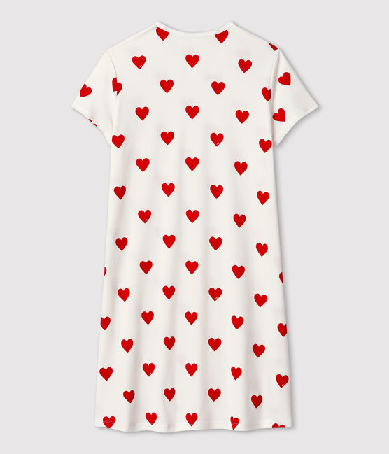 Camisón de corazones de niña de algodón blanco MARSHMALLOW/rojo TERKUIT