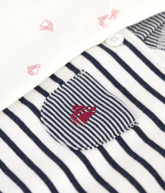 Conjunto de peto de rayas marineras y body estampado para bebé blanco MARSHMALLOW/azul SMOKING