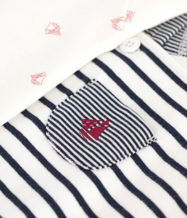 Conjunto de peto de rayas marineras y body estampado para beb&eacute; blanco/azul