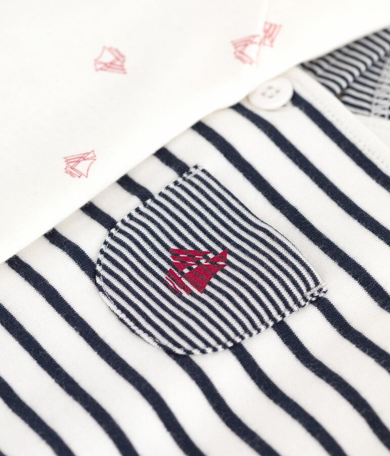 Conjunto de peto de rayas marineras y body estampado para beb&eacute; blanco/azul