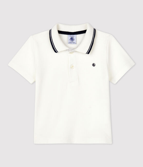 Polo de manga corta de algodón para bebé blanco MARSHMALLOW