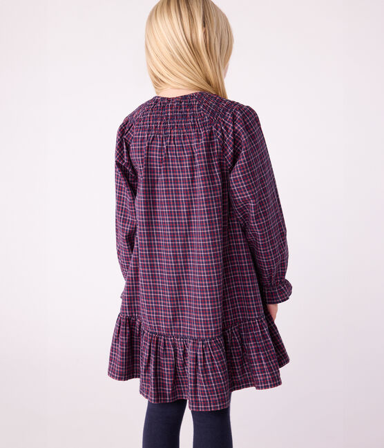 Vestido infantil de manga larga de franela a cuadros azul SMOKING/blanco MULTICO