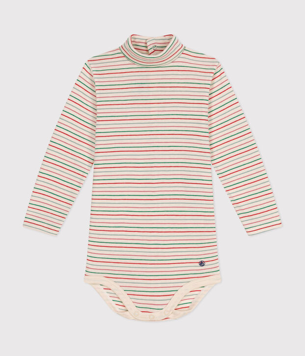 Body de algod&oacute;n de manga larga con cuello vuelto para beb&eacute; crudo/multicolor