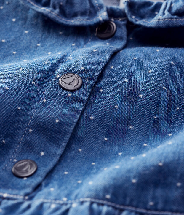 Vestido vaquero claro de lunares de beb&eacute; ni&ntilde;a azul