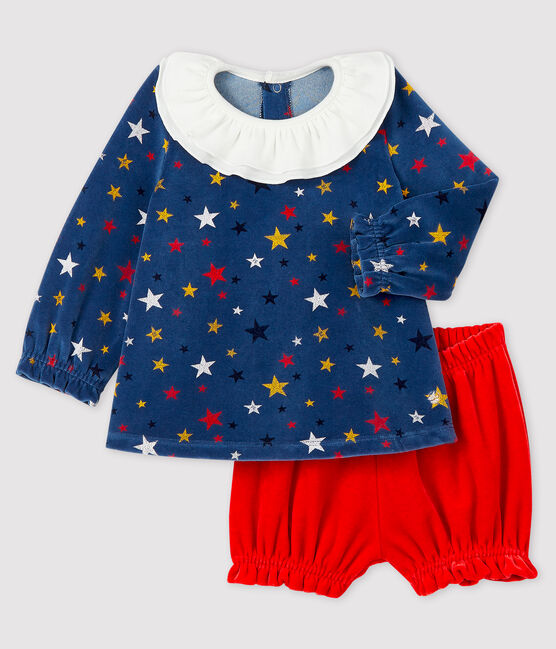 Conjunto de dos piezas para bebé niña azul MEDIEVAL/blanco MULTICO
