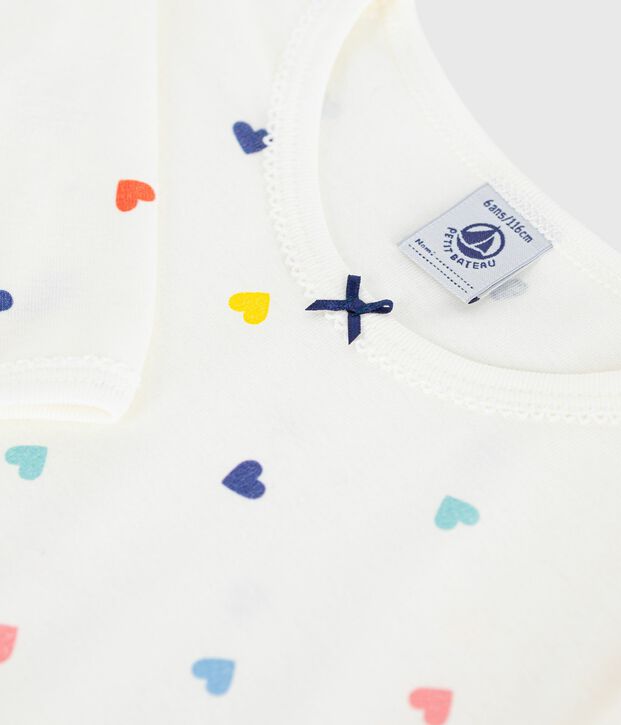 Camis&oacute;n infantil de algod&oacute;n de manga larga con estampado de corazones blanco/multicolor