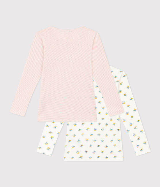 Juego de 2 camisetas de manga larga de algodón con flor para niña variante 1