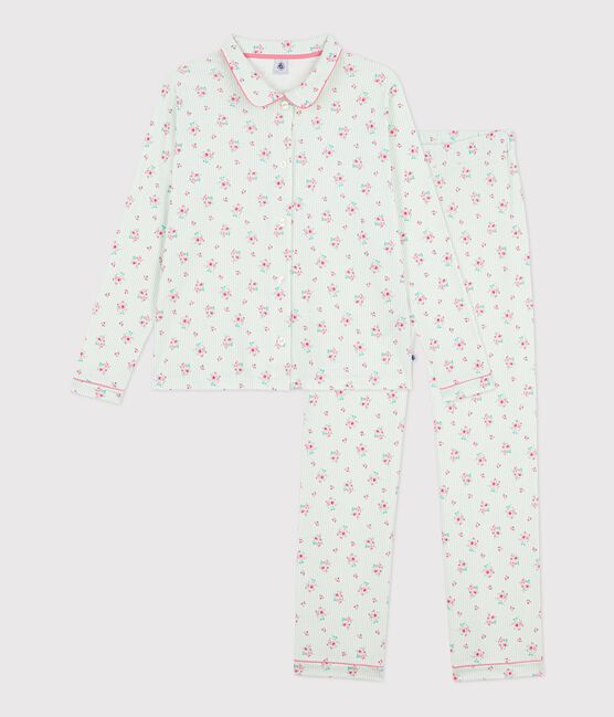 Pijama abotonado de algodón estampado para mujer blanco MARSHMALLOW/blanco MULTICO