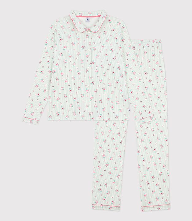 Pijama abotonado de algod&oacute;n estampado para mujer blanco/multicolor