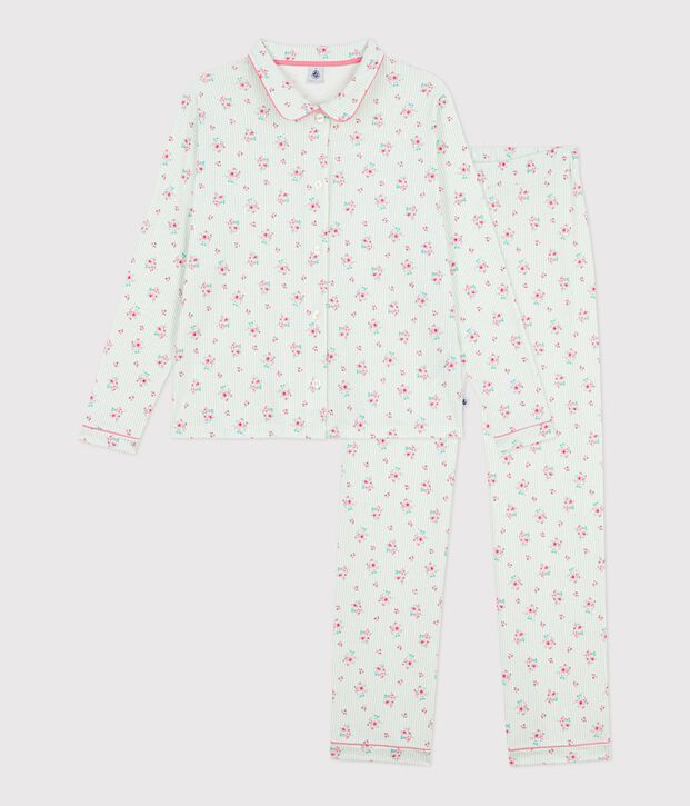 Pijama abotonado de algod&oacute;n estampado para mujer blanco/multicolor