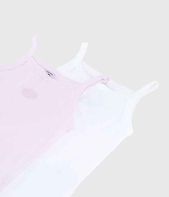 Lote de 2 camisetas de tirantes mil rayas rosa de algodón ecológico de niña variante 1