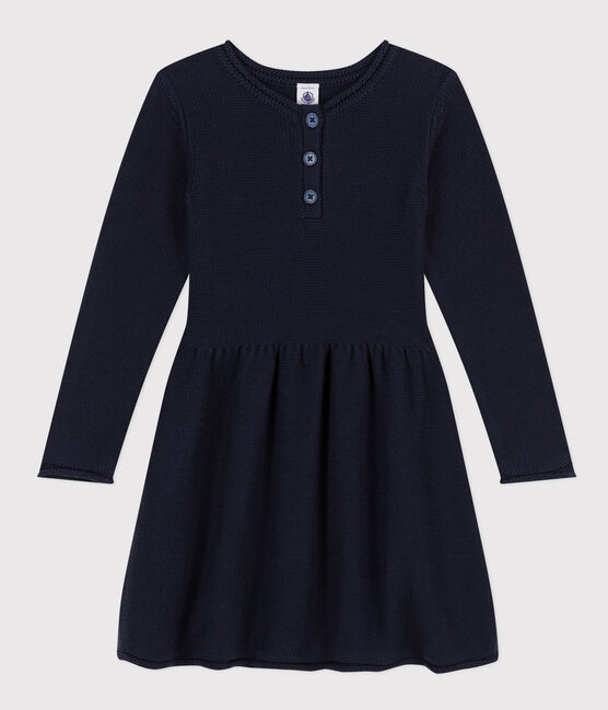 Vestido de manga larga de punto de niña azul SMOKING