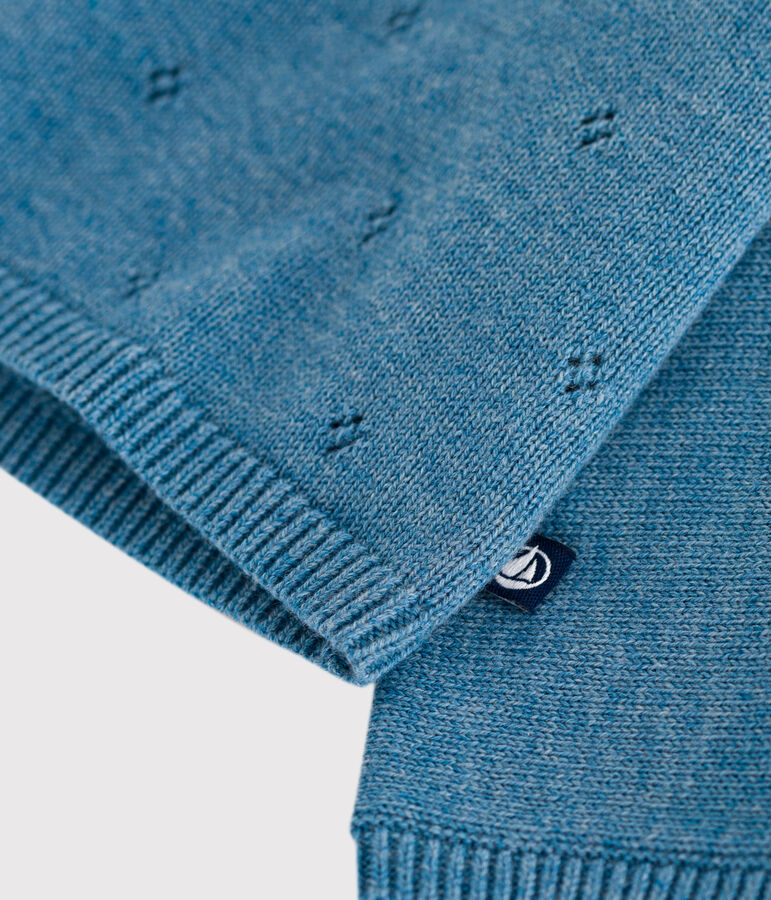 Jersey cruzado calado de punto tricotado de lana y algod&oacute;n para beb&eacute; azul