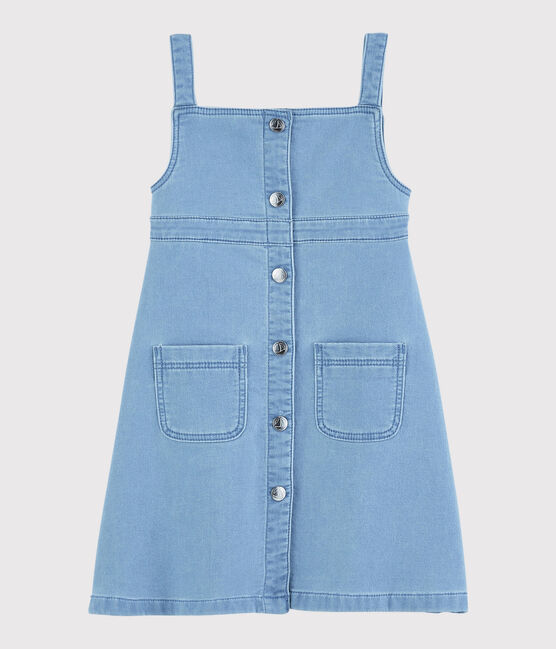 Vestido peto de felpa vaquera de niña. azul DENIM CLAIR