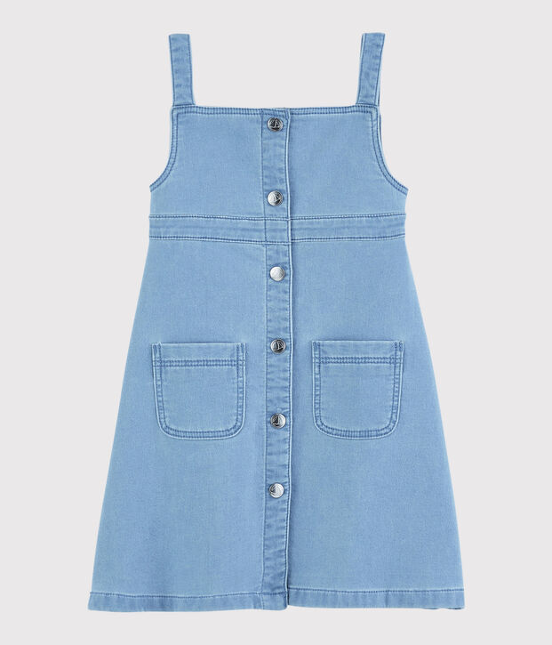 Vestido peto de felpa vaquera de ni&ntilde;a. azul