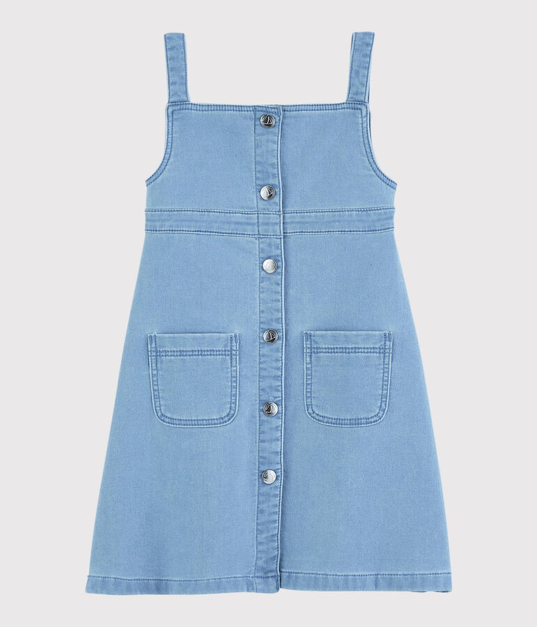 Vestido peto de felpa vaquera de ni&ntilde;a. azul DENIM CLAIR
