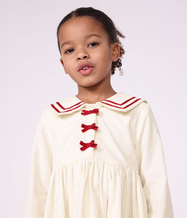 Vestido infantil liso de terciopelo de manga larga MILK