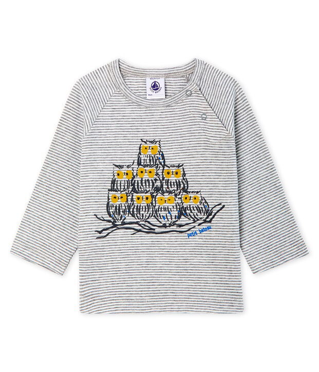 Camiseta de manga larga milrayas para beb&eacute; ni&ntilde;o gris/blanco