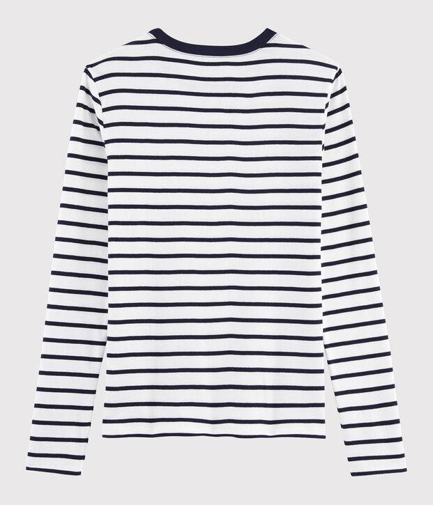 Camiseta ic&oacute;nica con cuello redondo para mujer blanco/azul