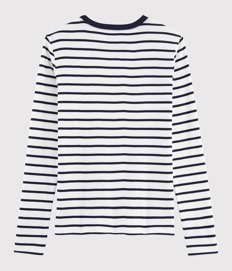 Camiseta ic&oacute;nica con cuello redondo para mujer blanco/azul