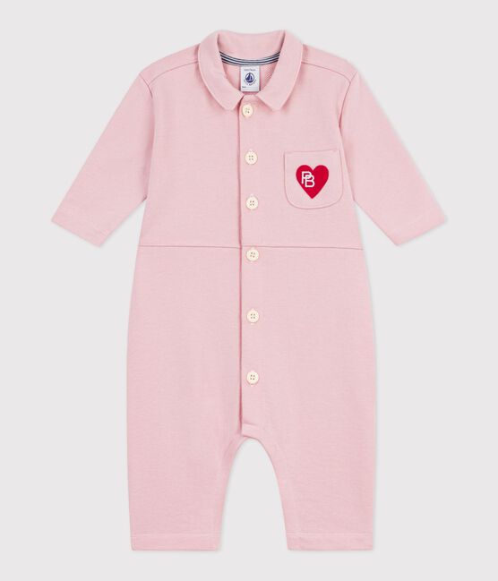 Mono largo estilo «worker» de algodón liso para bebé rosa JOLI