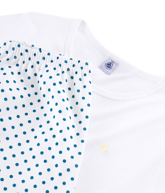 Pijama de punto para chica blanco MARSHMALLOW/azul CONTES