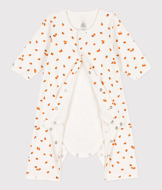 Bodyjama de algodón estampado blanco MARSHMALLOW/ ORANGE