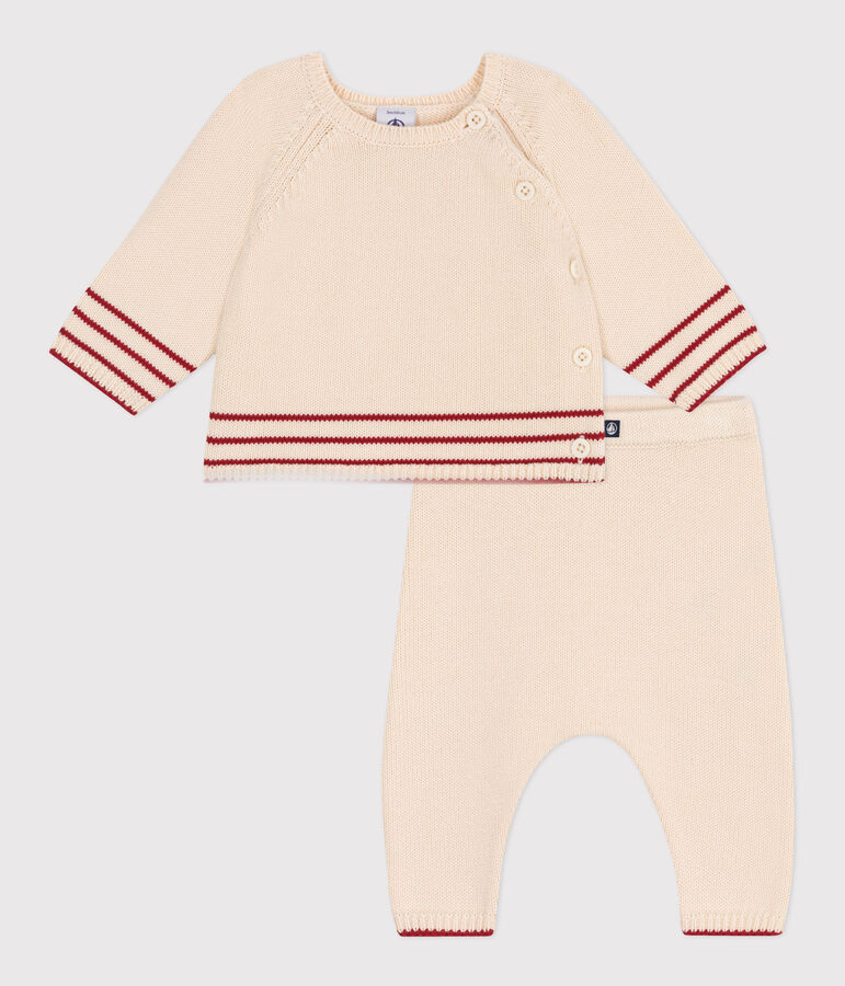 Conjunto de dos piezas de punto tricotado de algod&oacute;n jacquard para beb&eacute; crudo/rojo
