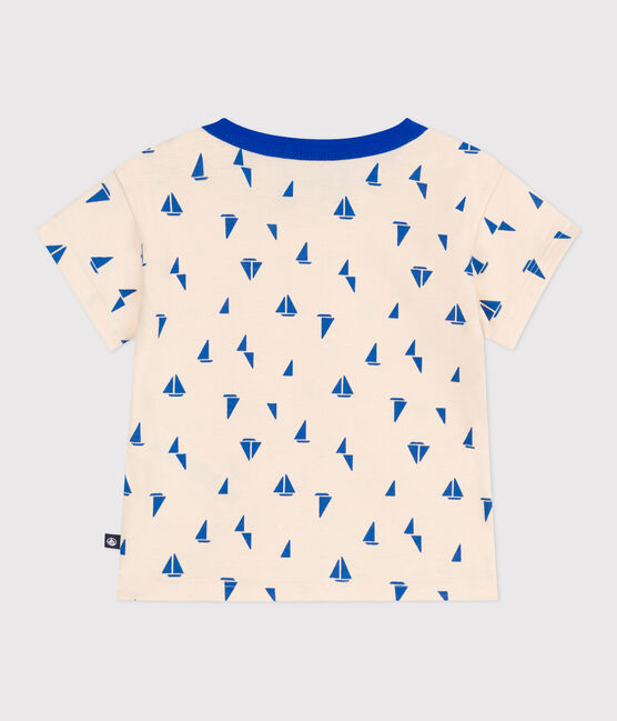 Camiseta de algodón de manga corta con estampado de barcos para bebé azul AVALANCHE/blanco PERSE