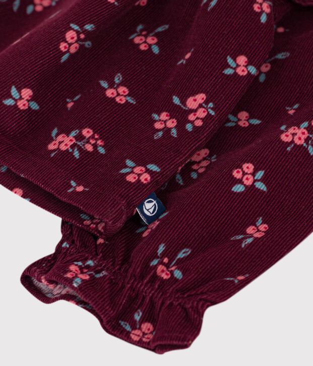 Blusa de terciopelo de manga larga con estampado de flores para beb&eacute; rojo/multicolor