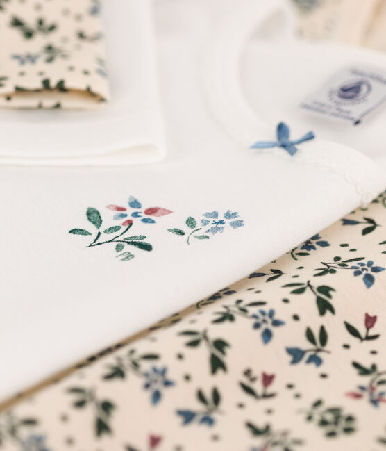 Juego de 2 camisetas de algodón de manga larga con flor para niña variante 2