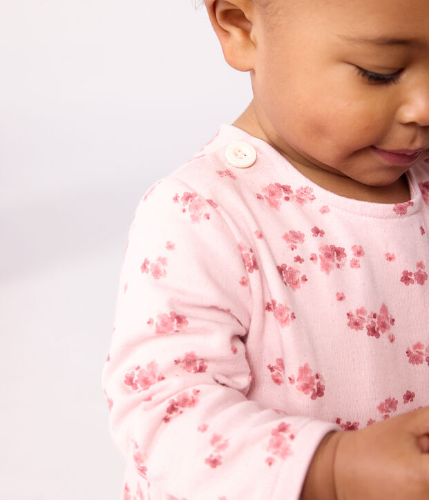 Vestido de algod&oacute;n de manga larga con estampado de flores para beb&eacute; rosa/multicolor