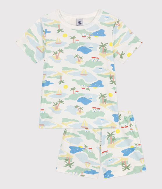 Pijama infantil corto de algodón con estampado blanco MARSHMALLOW/blanco MULTICO