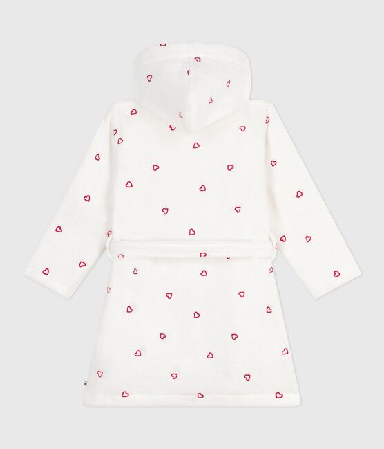 Albornoz infantil de rizo de algodón con corazones bordados blanco MARSHMALLOW/rojo TERKUIT